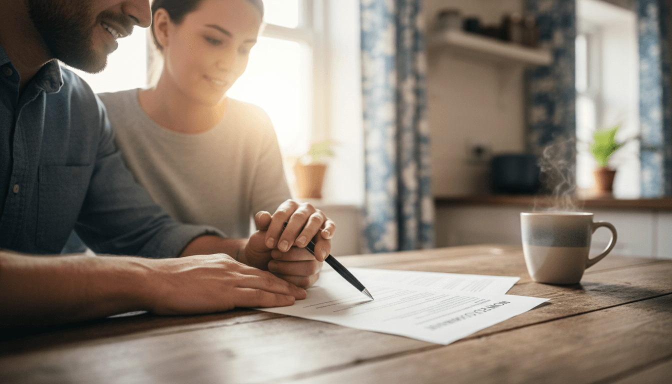 Couple reviewing mortgage documents together with clear understanding